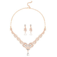 Parure de mariée transfrontalière la plus vendue : collier et boucles d'oreilles en alliage orné de diamants, accessoires pour robe de soirée - Vente directe