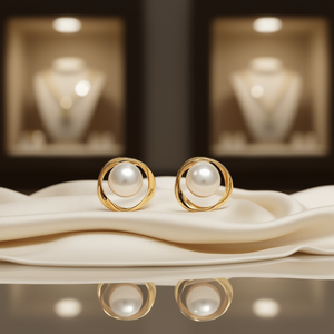 Orecchini a perno dorati E4850 con perle d'acqua dolce incastonate a castone, design geometrico per l'uso quotidiano da donna - Product Image 2