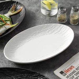 Four à micro-ondes disponible, style nordique, plat ovale en céramique noir mat/blanc <span class=keywords><strong>de</strong></span> 12 pouces pour restaurant - Product Image 3