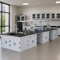 Table d'islande de laboratoire SCEELAB en PP résistant aux produits chimiques avec évier, robinet et support à réactifs pour mobilier de laboratoire