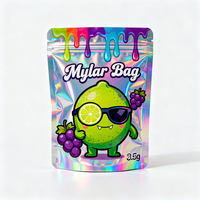 Sachet Mylar Doypack refermable anti-odeur avec fermeture éclair, imprimé logo holographique personnalisé, 14g 28g, pour aliments et tabac