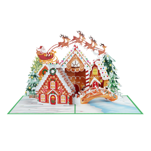 Hecho a mano Musical Pop-up Gingerbread House Tarjeta de felicitación de Navidad Santa 3D Paper Craft Gift Handicraft - Product Image 5