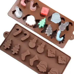 Christmas Candy Molds Trays Silicone Baking Chocolate Molds with Snowman Socks Santa Shape