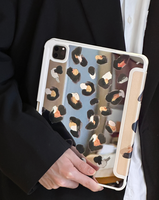 Étui élégant pour tablette à trois volets avec miroir intégré, motif imprimé léopard, protection antichoc, compatible avec iPad Mini 6
