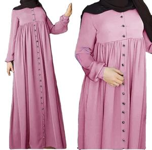Robe Abaya arabe musulmane couleur unie simple boutonnage taille haute femmes Abaya Dubai robes musulmanes élégant Satin - Product Image 1