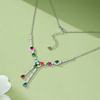 Collier YBO en argent 925 avec pampilles en forme de larme, bijoux fins, zircone cubique multicolore, chaîne de clavicule pour femmes, cadeau de mariage ou de fête