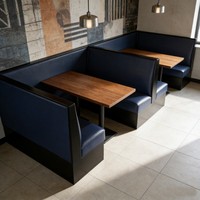 Ensemble de canapés en cuir noir pour café et restauration rapide, avec structure en bois, pour restaurants