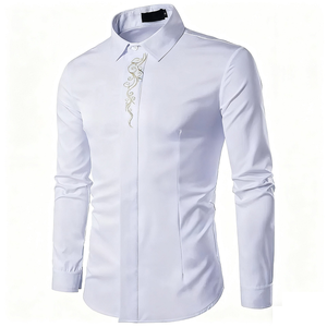Chemise habillée pour homme à imprimé numérique extensible dans les quatre sens, col rabattu, manches longues, coupe ajustée, décontractée, formelle, pour mariage, fête, affaires - Product Image 6