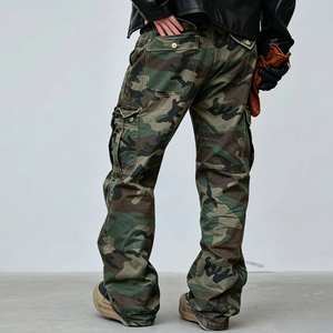Top Selling Vintage <b>Camo</b> <b>Cargo</b> <b>Pants</b> <b>Men</b> Multi Pockets Washed Flare <b>Pants</b> Streetwear Loose Fit Tactical Camouflage Trousers - Product Image 3