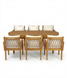 Modern Teak Outdoor <b>Garden</b> <b>Set</b> Waterproof Patio Dining Table and Chairs Rope Woven Cushion Villa Furniture - Product Image 4