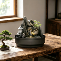Fontaine de table en céramique Zen avec lanterne en pierre et plante succulente pour la décoration de bureau à domicile, cadeau de relaxation intérieur