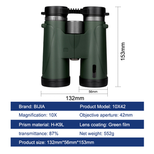 Bijia 10x42 dành cho người lớn Ống nhòm công suất cao IPX4 không thấm nước hoàn toàn Mutil lớp phủ màu xanh lá cây kim loại + kính quang học kính viễn vọng lớn - Product Image 3