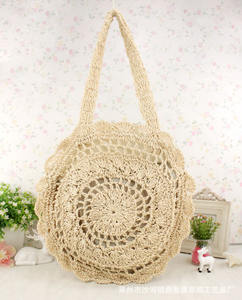 Women's New Round Fashion Paper <b>Rope</b> Woven Shoulder Knitted <b>Bag</b> Crochet Straw <b>Bag</b> Zip Closure Casual Vacation Beach <b>Bag</b> - Product Image 6