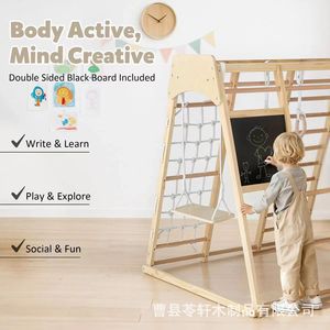 Estructura de escalada, columpio de madera maciza ensamblado para niños, para interiores del hogar, con anillo colgante, para parques infantiles y centros comerciales. - Product Image 3