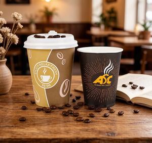 Vasos de Papel Desechables para Café y Té Calientes de 6oz, 7oz y 8oz, de Pared Simple, para Llevar, con Diseño Personalizado, para Uso Doméstico, con Tapa - Product Image 1