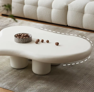 Juego de Mesa de Centro Moderno para el Hogar, Diseño de Mesa de Centro Ondulada de Fibra de Vidrio en Color Blanco Crema para Sala de Estar - Product Image 5