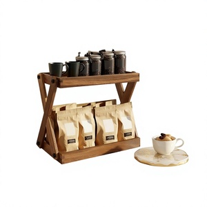Wooden Double Tier <b>Storage</b> <b>Rack</b> For <b>Kitchen</b> Countertop Minimalist Style Standing Type Durable With Coffee Bag Holder perfume - Product Image 1