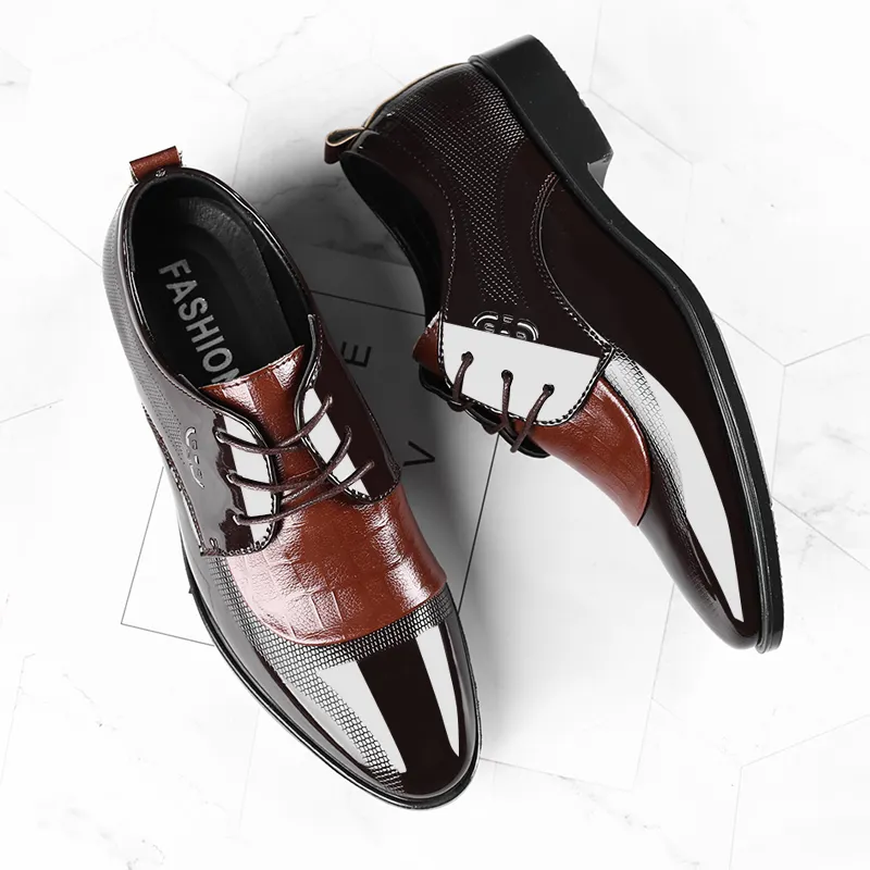 New Wholesale Crocodile Pattern Point Toe Lace-up Men's Formal Dress Shoes Leather Plus Size 38-48