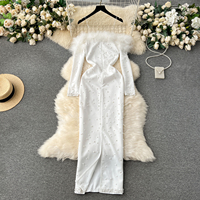 Plus Size Elegante Tunika Slim Midi Kleid für Frauen Empire Patchwork Perlen Spitze Vestidos Damen Elegante Kleider Kleidung Frauen