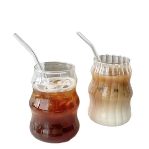 530ml 17oz Design Créatif Motif Côtelé Borosilicate Lunettes En Forme De Gourde Mike Café Latte Tasses En Verre avec Paille En Verre - Product Image 5