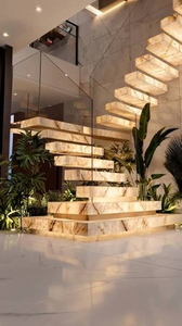 Escalera Flotante <span class=keywords><strong>de</strong></span> Lujo CBMmart con Peldaños <span class=keywords><strong>de</strong></span> Mármol, Escalera en Voladizo con Barandilla <span class=keywords><strong>de</strong></span> Vidrio Estándar SGCC/AS NZS2208 para Villa - Product Image 2