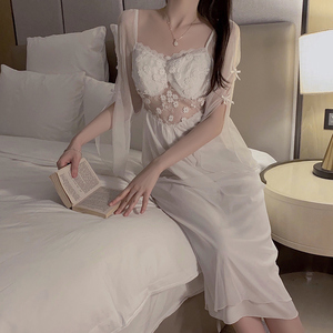 Nuovo <span class=keywords><strong>Pigiama</strong></span> da Donna Lussuoso e Seducente, Dolce Camicia da Notte a Maniche Lunghe con Ricamo e Imbottitura al Petto, Abbigliamento da Casa P3941 - Product Image 3