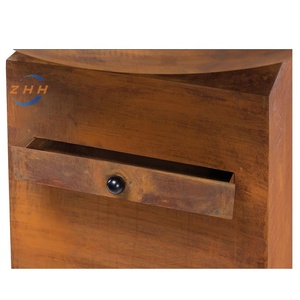 Brasero haut avec compartiment pour le stockage du bois. Métal brun rouille. Facile à nettoyer avec des tiroirs, nécessite un assemblage. - Product Image 4