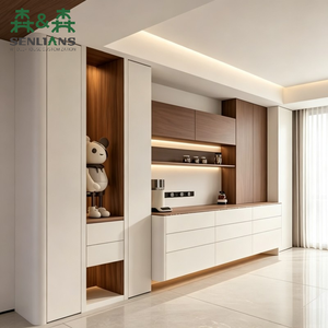 Credenza Buffet Personalizzata Stile Crema con Luce LED Dimmerabile, Grande Capacità, Design a Doppio Stoccaggio Verticale e Orizzontale, Arredamento per la Casa - Product Image 1