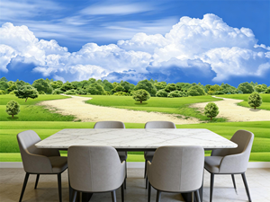 Papel Tapiz Impermeable de Paisaje Campestre Verde Fresco |   Mural de Paisaje Natural con Diseño Moderno de Cielo <span class=keywords><strong>Azul</strong></span> y Nubes Blancas para - Product Image 4