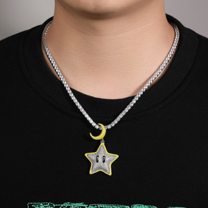 Collier pendentif étoile lumineuse dessin animé créatif avec chaîne pendentif lune fluorescente <span class=keywords><strong>BaiI</strong></span> Hiphop en zircon cubique glacé - Product Image 3