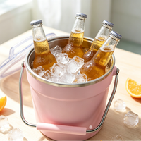 Seau à glace isotherme réutilisable en acier inoxydable 304 avec poignée et couvercle pour refroidissement de boissons lors de fêtes et bars en extérieur