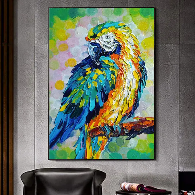 צבעוני ציור שמן Parrot גרפיטי קיר אמנות תמונות פוסטר הדפסת ב בד לעיצוב בית Cuadros סלון קישוט