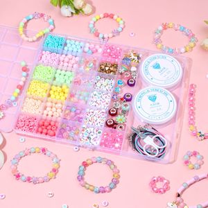 Wholesale Girls Jewelry Making <b>Kit</b> with Storage Box <b>DIY</b> Bracelet Necklace Set Non Toxic Beads and Charms Gift - Product Image 3