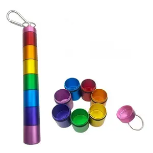 Regenboog Waterdichte Reis Draagbare 7 Compartimenten Aluminium Pil Houder