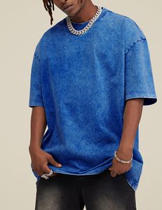 เสื้อยืดผู้ชายโอเวอร์ไซส์วินเทจ280g เสื้อผ้าแนวสตรีทผ้าฝ้ายแขนสั้นสีพื้นเสื้อซักกรด - Product Image 3