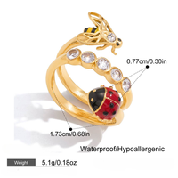 Bague ouverte en acier inoxydable motif coccinelle et abeille, sertie de zircon, bijou fantaisie pour femme, en stock, vente en gros