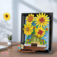 Blocs de construction Van Gogh Tournesol, sculpture en relief 3D, briques de construction avec mini personnage de peintre, modèle d'assemblage de style art moderne