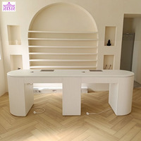 Table de manucure professionnelle moderne pour salon de beauté, double poste, en bois blanc avec collecteur de poussière