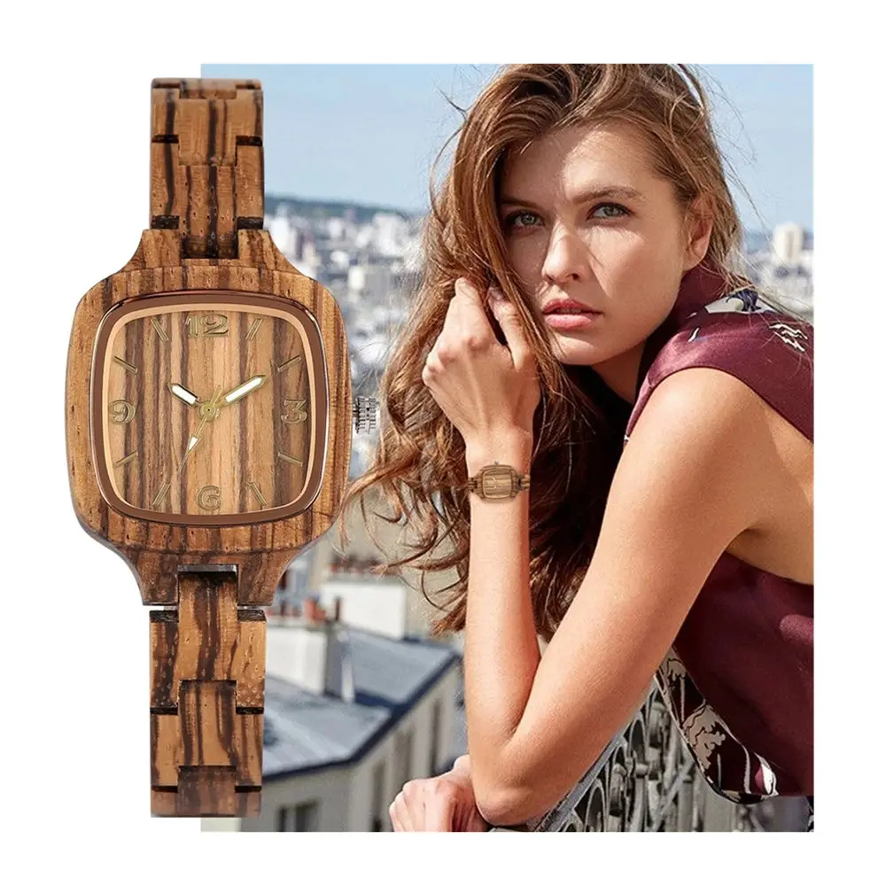 פשוט כיכר עץ שעון נשים של שעון במבוק עץ צמיד לנשים כמתנה