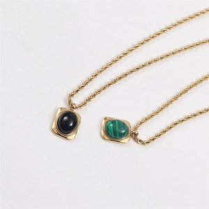 18k Gold Plated Stainless Steel <b>Rope</b> <b>Chain</b> Necklace Women Oval Shape Agate Natural Stone Jewelry Necklaces - Product Image 5