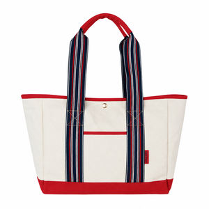 Sac à bandoulière en toile style rétro européen et américain avec fermeture éclair, poignées rayées, usage quotidien décontracté, grande capacité, garniture contrastante élégante - Product Image 1