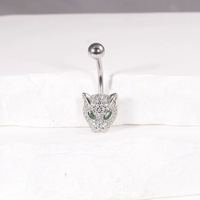 En gros, en stock : Piercing de nombril Tête de léopard avec sertissage griffe en ZIRCON, en laiton plaqué or, bijou de piercing corporel, cadeau
