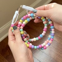 Câble de charge USB 4 en 1 coloré et mignon avec perles, charge rapide, multi-USB, type C, cordon de charge pour téléphone, accessoires Micro USB