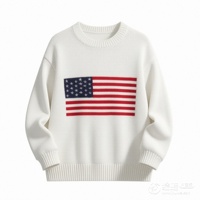 Pull tricoté jacquard ample et oversize pour femme, col rond, motif drapeau national, pour Pâques et la Fête de l'Indépendance