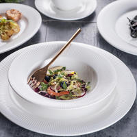 Service de vaisselle en céramique à bord côtelé blanc, assiettes et soucoupes pour la maison, les restaurants, les réceptions, les mariages et les repas quotidiens