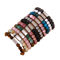 Gelang Batu Alam Berukir Kustom Go2boho dengan Batang Baja Anti Karat untuk Pria Wanita