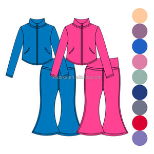 <span class=keywords><strong>Ensemble</strong></span> de yoga deux pièces, veste zippée, pantalon taille haute, vêtements de sport, vêtements de sport pour filles - Product Image 2