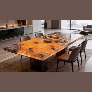 Plan de travail de cuisine en pierre naturelle de luxe, dalle de marbre poli à veines orange, éclairage LED, couleur personnalisable pour utilisation sur table d'hôtel - Product Image 3