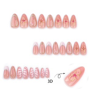 Uñas Postizas Francesas con Diseño de Flor 3D Brillante, Color Rosa Glamuroso con Patrón de Cocodrilo, Venta al Por Mayor de Fábrica - Product Image 2