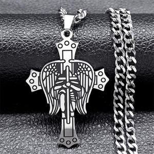 Collana in Acciaio al Titanio Stile Europeo Americano con Pendente a Croce Nera Olio, Nuovo Sacro Arcangelo San Michele - Product Image 2